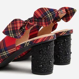 Betsy Johnson Tartan/Black beaded Heels
